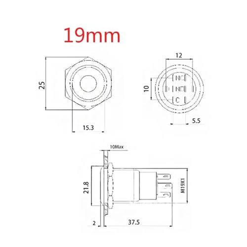 Interrupteur moteur 19mm noir résistant à l'eau pour PC - 2