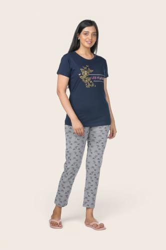 Image of Fly Birds Women Pure Cotton Tshirt and Pyjama AOP Set