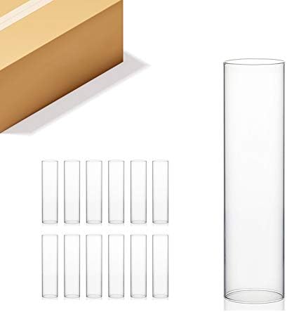 WGVI Hurricane Candle Holder Sleeve, Wide 4", Height 16", Clear Glass Cylinder Candleholder, Chimney Tube, Open Ended Candle Shade, 12 Pieces Bulk