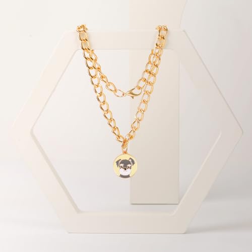 Image of HOWWFALY Dog Collar and Cat Chain Necklace Stainless Steel Adjustable 18K Gold Heart-Shaped Necklace for Small Pets Cats Kitten Puppy (Gold, 14 inch)
