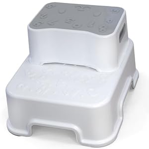 Step Stool for Kids, Anti-Slip Sturdy Toddler Two Step Stool for Bathroom, Kitchen and Toilet Potty Training (White)