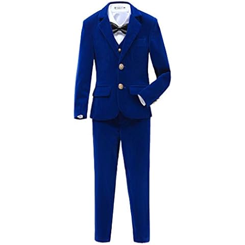 Boys Tuxedo,Kids Tux Toddler Boys Ring Bearer Outfit for Wedding Silm Fit Formal Velvet Suit Royal Blue Size 10 Cover