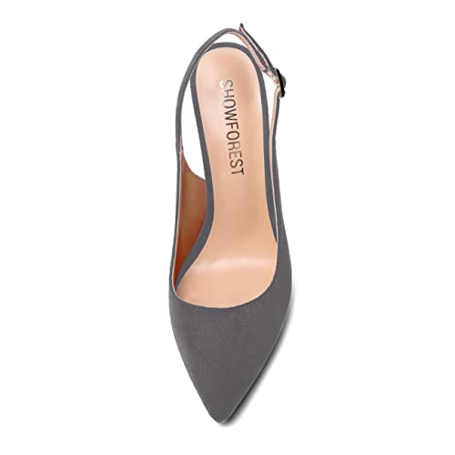 SHOWFOREST Womens Dating Slingback Buckle Dress Solid Pointed Toe Suede Stiletto High Heel Pumps Shoes 4 Inch3