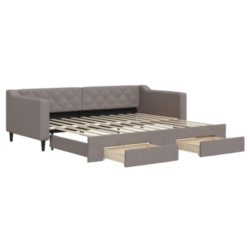 vidaXL Sofá Cama Nido con Cajones, Diván Tapizado Extensible, Cama Extraíble de Invitados, Mueble para Salón Dormitorio, Tela Gris Taupe 90x200 cm