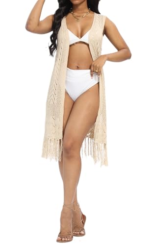 Women's Boho Open Front Crochet Cardigans Tassels Duster Beach Outwear