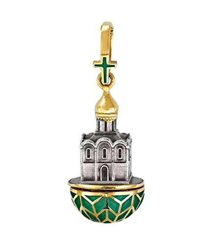Oeuf pendentif argent émaillé et or 24 cts réplique historique de la cathédrale de Pereslavl