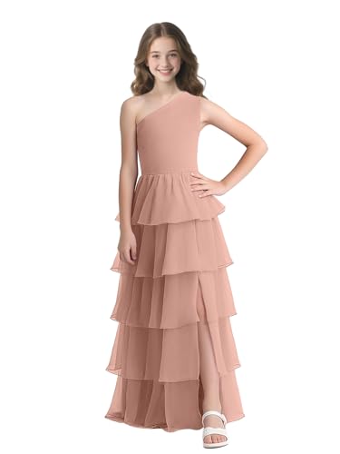 Junior Bridesmaid Dress High Slit Flower Girl Dresses Tiered Girls Wedding Guest Dress One Shoulder Teens Formal Party2