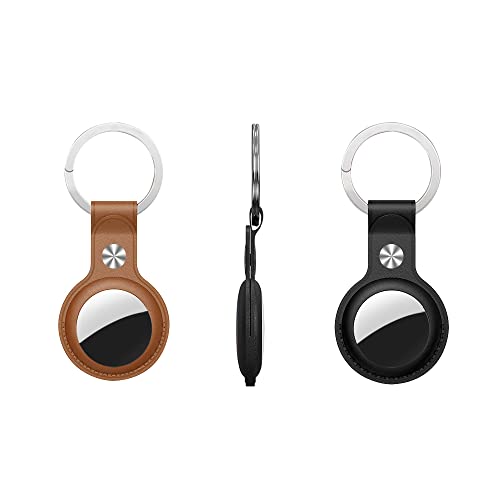 GADO 2-Pack Upgrade Leather Case for AirTag, Anti-Scratch Air Tag Holder Keychain Dog Collar Accessories Compatible with AirTags 2021.(Black/Brown)
