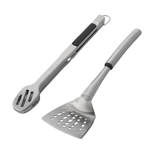 Image of Farberware BBQ 2-Piece Stainless Steel Turner and Tong Tool Set – Oversized Turner with Serrated Edge and Slotted Head, 16-Inch Tongs with Scalloped Edges, Bottle Opener and Locking Mechanism