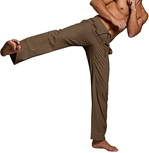 Enjoybuy Men's Linen Drawstring Beach Golf Elastic Waist Spring Long Casual Loose Summer Yoga Cotton Pants, 02-brown, Large4
