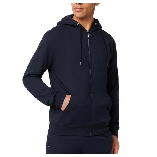 FM London, Felpa da Uomo con Cappuccio e Zip e Fodera in Pile, Blu Navy, M