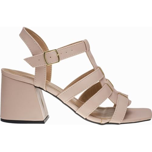 Sandália Feminina Fisherman Salto Nude Grosso Confortável Moda Gladiadora Tendencia Lóris Shoes 104J