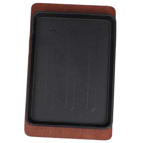 Sosoport Sartén de Hierro para Fajitas con Base de Madera para Cocina Japonesa Barbacoas y Carnes Antiadherente y Resistente para Reuniones
