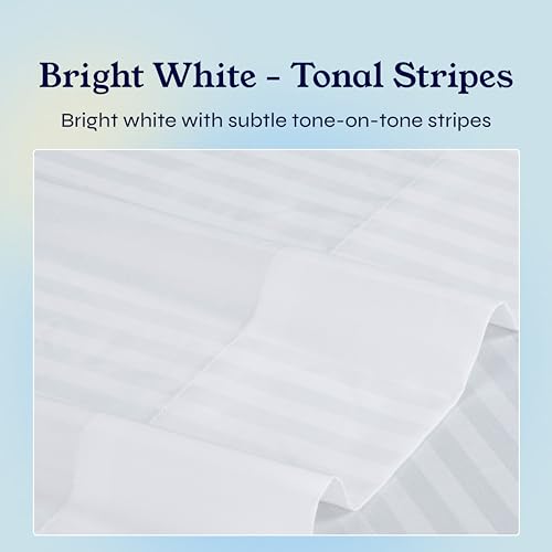 California Design Den Twin XL Fitted Sheets 2 Pack Only - Soft 400 Thread Count Sateen, Natural 100% Cotton Fitted Bed Sheets with No-Pop Off Elastic, Cool and Durable - Striped White