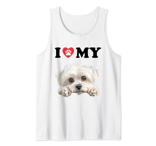 Maltés I Heart My Dog Funny Dog Lover Camiseta sin Mangas