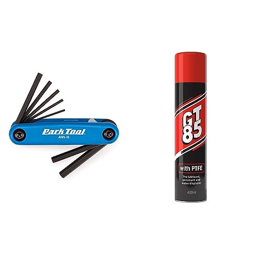 Park ToolPark Tool AWS10 Fold-Up Hex Wrench Set 1.5-6 mm,Blue & GT85 Multi-Purpose PTFE Spray Lubricant Penetrant and Water Displacer for Cycling 400mlGT85