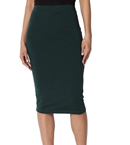 PrettyFashion Mujeres Falda Midi Lápiz Cintura Alta Elasticidad Bodycon Tubo Falda Oficina (Botella Verde, S)