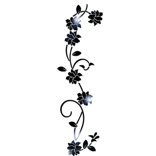 3D DIY Acrylic Mirror Effect Flower Vine Wall Stickers Mural Decal Home Decor - Black