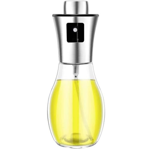 Sucasa Botella de aceite de 200 ml – Dispensador de aceite de oliva de vidrio recargable para cocinar, freidora de aire, ensalada y barbacoa – Pulverizador de niebla fina para vinagre y comidas bajas