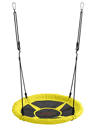 Machrus Swingan 37.5 in Super Fun Nest Swing with Adjustable Ropes - Solid Fabric Seat Design - Yellow