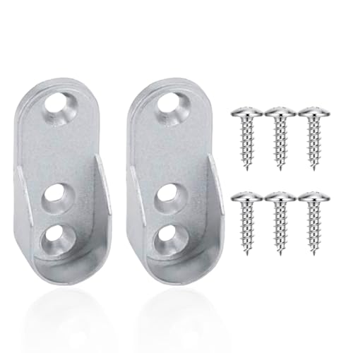 Image of 2 PCS Oval Wardrobe Rail Bracket with Screws,Wardrobe Pole Brackets,Hanging Rail Brackets,WardrobeRail End Supports,Easy Installation & Versatile Use,3 Holes Design for Reliable Support(Silver)