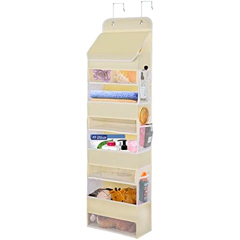 Hanging Organiser with 4 Pockets and 6 Side Pockets, 2 Metal Hooks, Multifunctional Hanging Shelf, Hanging Organiser, Wall Hanging Storage Bag for Children's Room, Bedroom, Office, Door (Beige) Cover