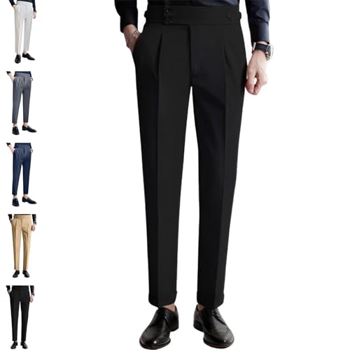 Mens Dress Pants, TimelessForm - Men's High Waisted Old Money Pleated Pants, Men Business Casual Quick Dry Dress Pants