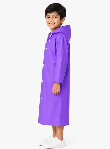 Image of Nephar Kids Waterproof Raincoat for Boys & Girls | Full Length Hooded Rain Wear | Lightweight PVC Monsoon Rain Coat for Children