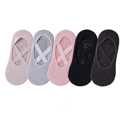 Calcetines Pilates 5 pares de calcetines de yoga antideslizantes for mujer, ideales for danza, pilates y gimnasio. Calcetines invisibles de algodón transpirables con agarre de silicona for entrenamien