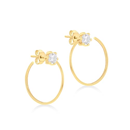Boucles or jaune 9 carats et zirconium rond 4 mm anti-allergie pour lobes sensibles