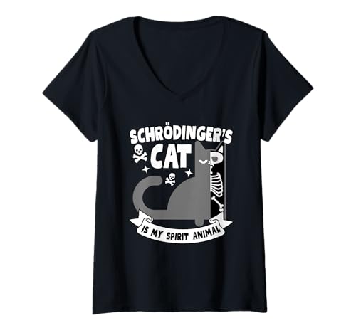 Femme Schrödinger's Cat is My Spirit Animal Funny Design T-Shirt avec Col en V