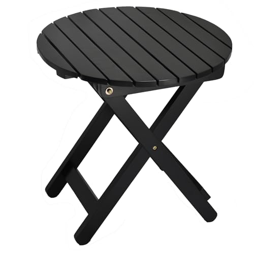 BplusZ Mesa auxiliar plegable redonda pequeña, mesa auxiliar de madera plegable para patio, porche, camping, sala de estar, mesita de noche, como mesa de café o soporte para plantas, color negro
