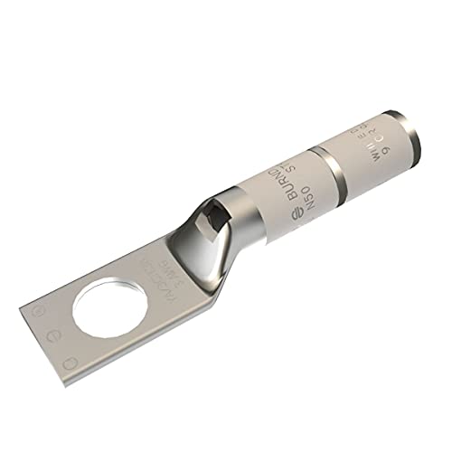 Burndy YAZ3CTC14 One Hole Hylug Code Conductor Long Barrel Uninsulated Copper Compression Terminal with Inspection Window, #3 AWG, #2 Sol Conductor, 1/4" Stud Hole Size, 0.55" Tongue Width, 2.21" Length (Pack of 50)