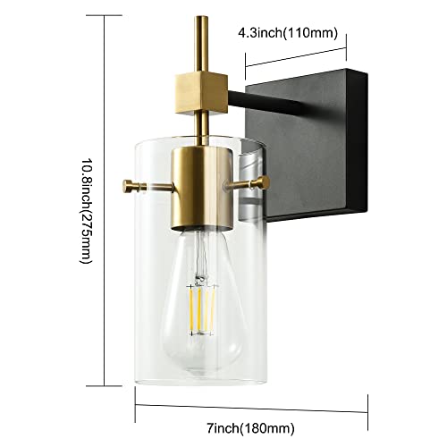 Image of SOLFART 1 Light Vintage Vanity Light Bathroom Light Fixture Over Mirror for Bath Glass Shade Wall Light Black and Brass Lighting Fixture