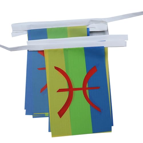 AZ FLAG - Guirlande Drapeau Kabylie - 6 Mètres Avec 20 Fanions Kabyle - Algérie Berbère De 21x14 cm - Petits Drapeaux 100% Polyester - 60g