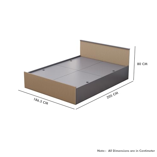 Image of Bniture Modern King Size Bed with Storage Box | Engineered Wood Bed 3D Textured Panels | Dual Tone Cupboard for Bedroom | Wooden Bed King Size with Storage (Grey & Giant Wood, King)
