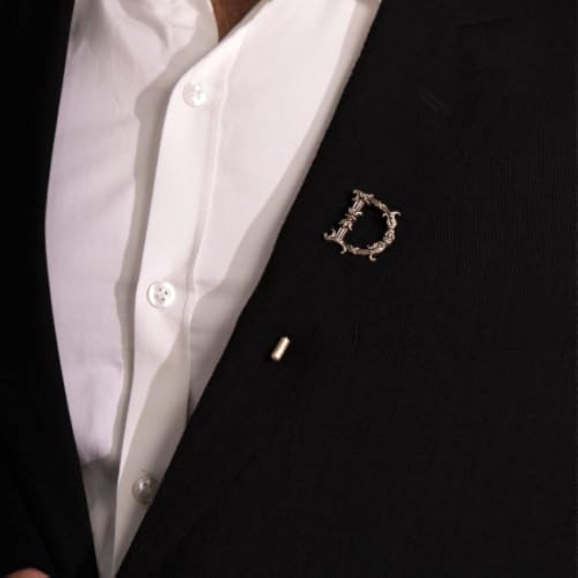 Antique Brass D Alphabet Cufflink & Lapel Pin Combo