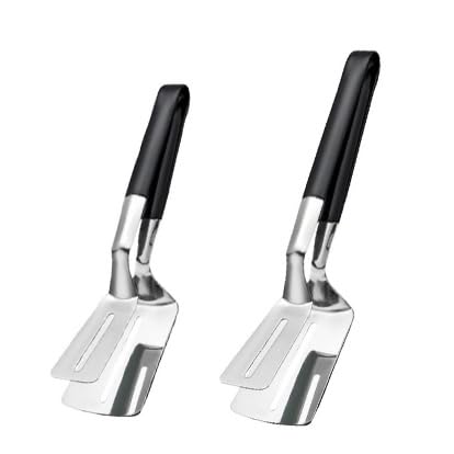 Jrsoul He Spatula Tongs for Flipping, Stainless Steel Grill Clamp Spatula Flipper, 12 Inch/10inch Double-sided Shovel Clip for Beefsteak Bread Hamburger BBQ Meats Pizza Pies Bread Fish