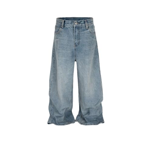 Men's and Women's Vintage Jeans Wide Leg Pants High Street Washed Vintage Distressed Denim Pant