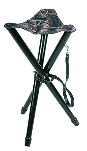 Januel - Siège Trépieds Anzieux - Pieds Bois - Assise Toile - Hauteur 65cm - Loisirs Nature Outdoor Camping Chasse Pêche Bushcraft - Marron & Camouflage sous-Bois - avec Bretelle - Solide et Durable