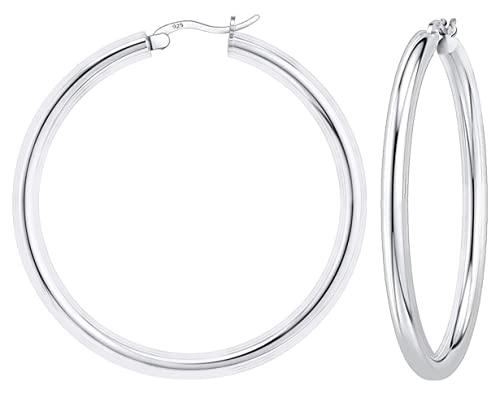 Savlano 925 Sterling silver 4MM Round Hoop Earrings for Women & Men Comes in 20MM-60MM with a Gift Box