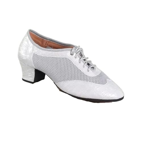 Women's Latin Dance Shoes Latin Dance Shoes for Women Adult Body Training Shoes with Soft Square Social Dance Shoe for Latin, Salsa, Samba, Chacha(White 3.5cm,35)