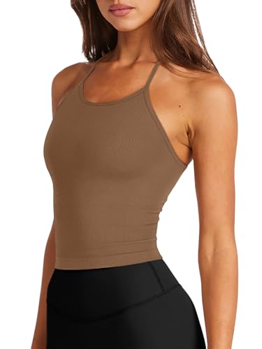 Image of LASLULU Womens Sports Bra Seamless Long Tank Spaghetti Strap Workout Bra