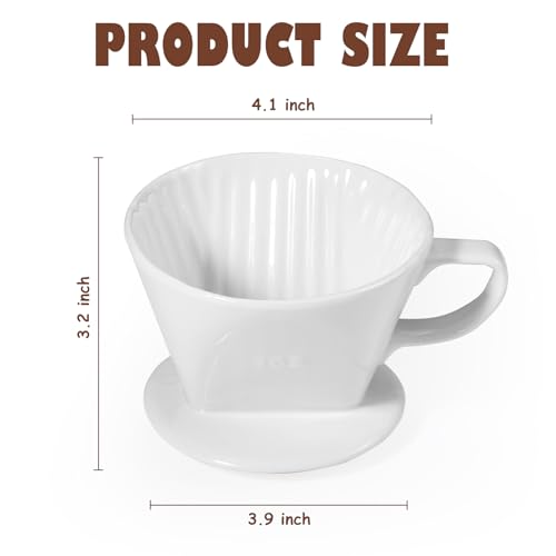 Image of Pour Over Coffee Dripper, Ceramic Pour Over Coffee Maker, White | 3 Holes Flat Bottom, Easy Manual Brew Maker, Porcelain Slow Filter Cone for Travel, Camping, Office, Home