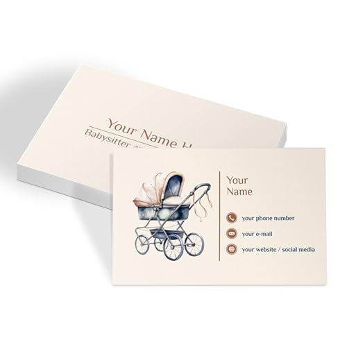 lepni.me Tarjetas de Presentación Personalizadas para niñeras con su Nombre, Teléfono y Correo electrónico Tarjeta de Presentación de niñera con cochecitos Brillantes, Mate, Laminadas