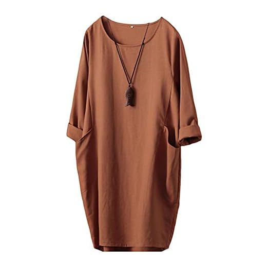 FTCayanz Damer T-shirt tunika klänning långa linne klänningar elegant långärmad blusklänning mini klänningar