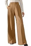Arach&Cloz 2025 Women's Wrinkle Free Wide Leg Fall Pants High Elastic Waisted Pleated Loose Palazzo Pants Pockets Work Dressy Trousers Business Casual Teacher Outfits Ankle Petite Regular Camel M
