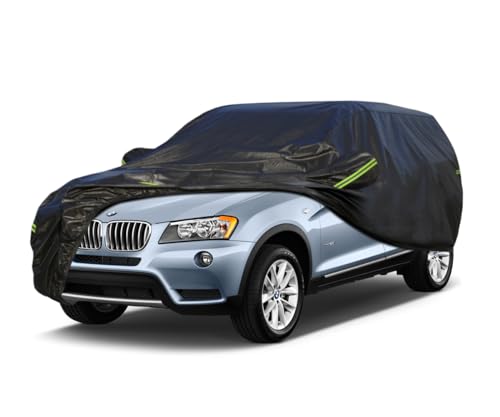 Image of KouKou Waterproof SUV Car Cover Suitable for BMW X1 from 2009 to 2025, 7 Layers Windproof All Weather Waterproof Outdoor Cover Sun Rain UV Dust Snow Protection. Black