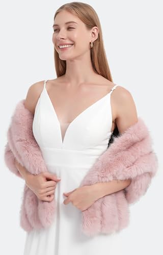 DJBM Women Luxury Faux Fur PU Leather Shawl Winter Fluffy Cover Up Wraps for Wedding Bridal Party4