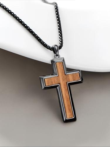 Wooden Cross Necklace for Men 925 Sterling Silver Orthodox/Jesus Cross/Fish Hook Necklace Christian Jewelry Meaningful Religious Gifts for Men3